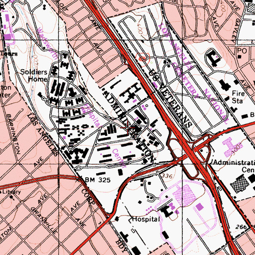 Topographic Map of Sawtelle Veterans Hospital, CA
