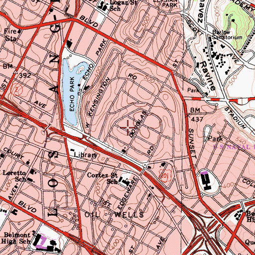Topographic Map of Angelino Heights, CA
