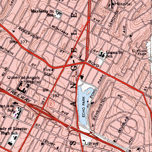 Topographic Map of Angelus Temple, CA