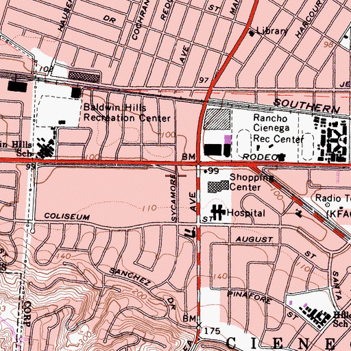 Topographic Map of Baldwin Hills Shopping Center, CA