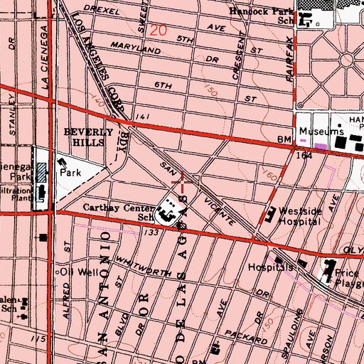 Topographic Map of Carthay Circle, CA