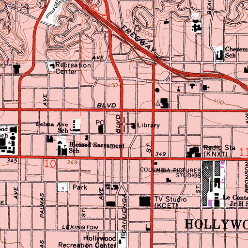 Topographic Map of Goldwyn-Hollywood Regional Branch Los Angeles Public Library, CA