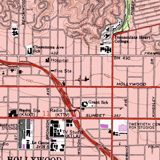 Topographic Map of Hollywood Christian Church, CA