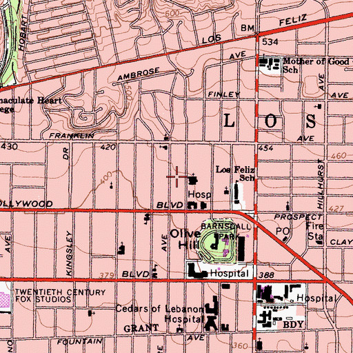 Topographic Map of Thirteenth Church of Christ Scientist, CA
