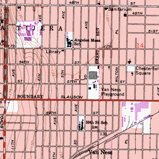 Topographic Map of Angeles Mesa Branch Los Angeles Public Library, CA