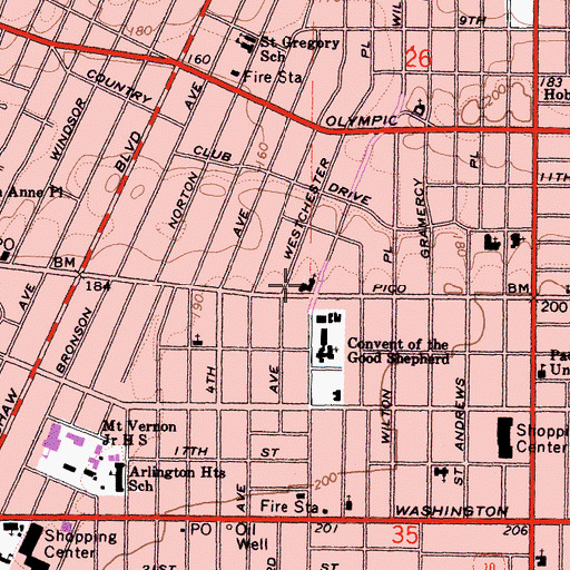 Topographic Map of Arlington Avenue Christian Church, CA