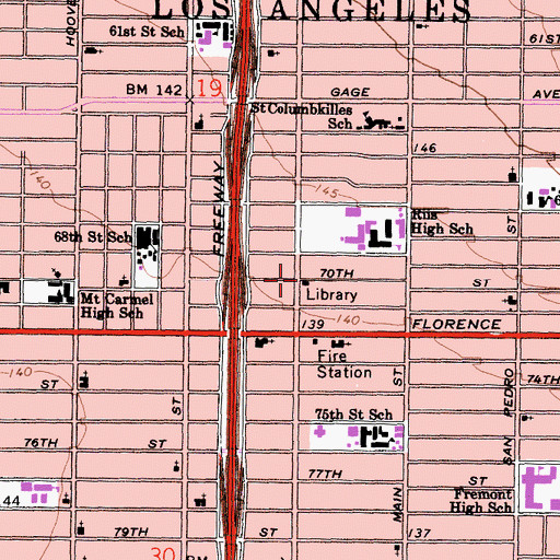 Topographic Map of Ascot Branch Los Angeles Public Library, CA