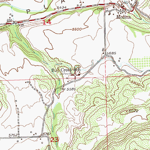 Topographic Map of Bull Creek School, CO