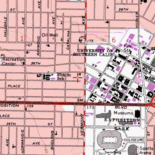 Topographic Map of Exposition Park-Doctor Mary McLeod Bethune Regional Branch Los Angeles Public Library, CA