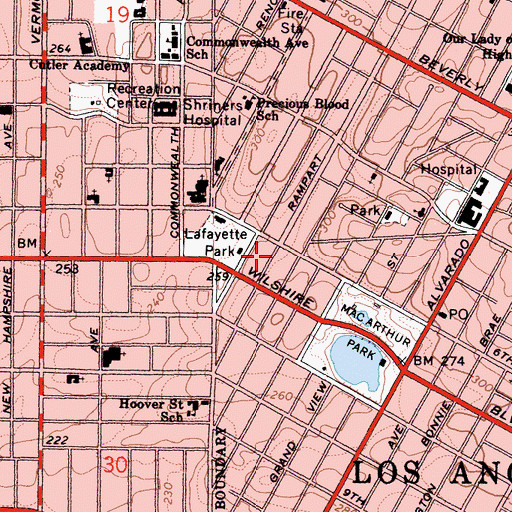 Topographic Map of Felipe De Neve Branch Los Angeles Public Library, CA