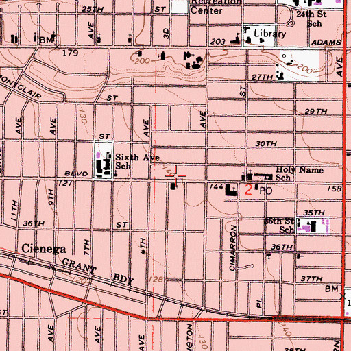 Topographic Map of Jefferson Branch Los Angeles Public Library, CA