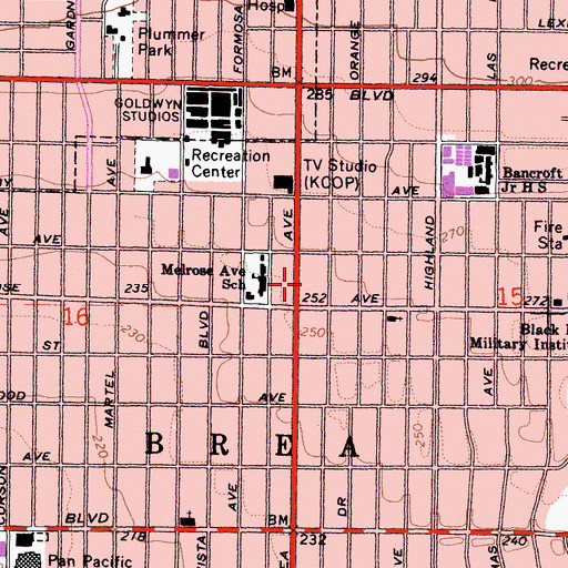 Topographic Map of John C Fremont Branch Los Angeles Public Library, CA