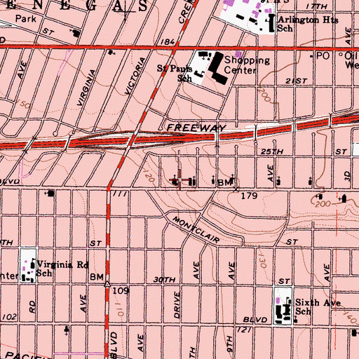 Topographic Map of McCarty Memorial Christian Church, CA