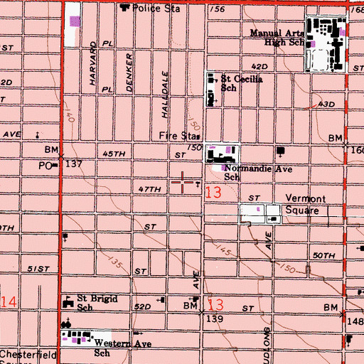 Topographic Map of Pilgrim Congregational Church, CA