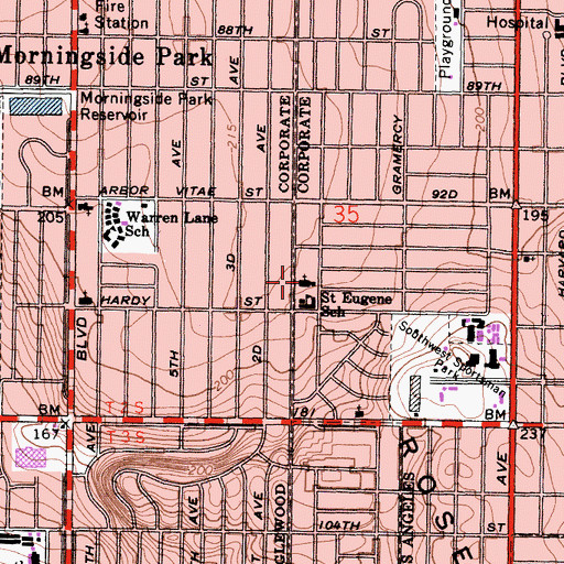 Topographic Map of Saint Eugenes Catholic Church, CA