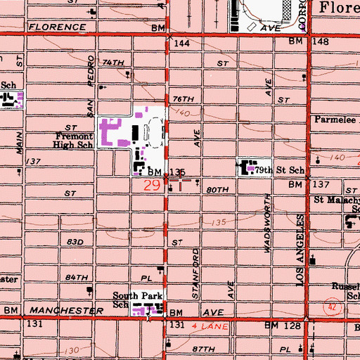 Topographic Map of Saint Reed Missionary Baptist Church, CA