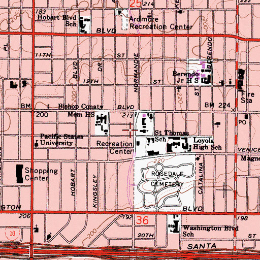 Topographic Map of Saint Sophias Greek Orthodox Cathedral, CA