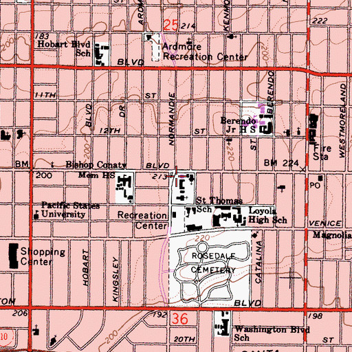 Topographic Map of Saint Thomas the Apostle Roman Catholic Church, CA