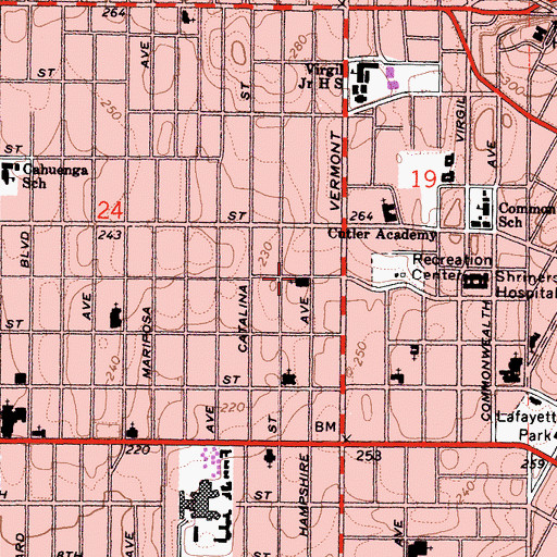 Topographic Map of Temple Sinai East (historical), CA