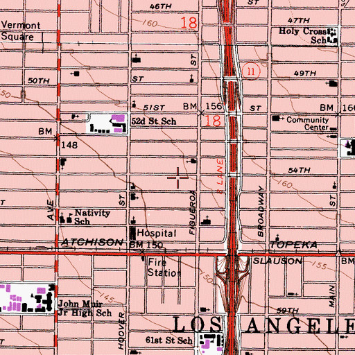 Topographic Map of Vermont Square Branch Los Angeles Public Library, CA