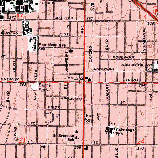 Topographic Map of Wilshire Branch Los Angeles Public Library, CA