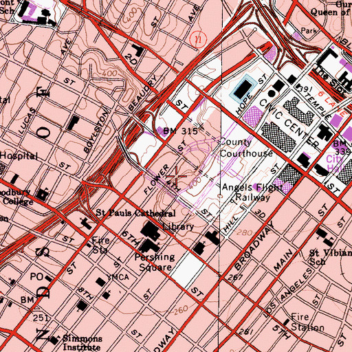 Topographic Map of Walt Disney Concert Hall, CA