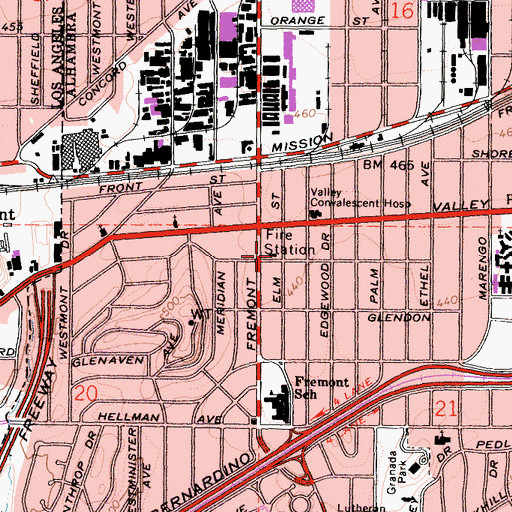 Topographic Map of City of Alhambra Fire Department Station 74 Southwest District, CA
