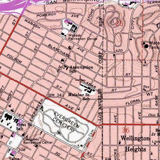Topographic Map of Iglesia Bautista Unida, CA