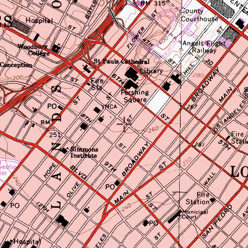 Topographic Map of Los Angeles Athletic Club, CA