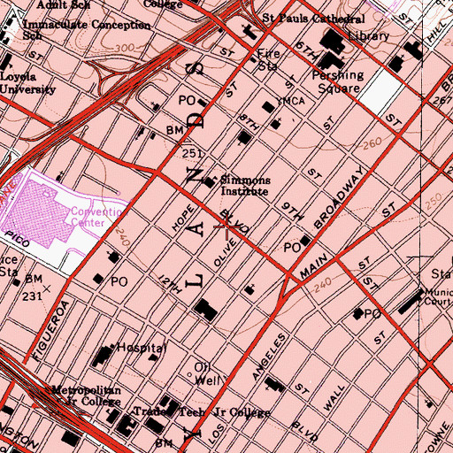 Topographic Map of Los Angeles Branch Federal Reserve Bank of San Francisco, CA