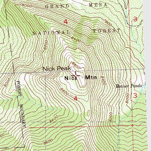Topographic Map of Nick Mountain, CO