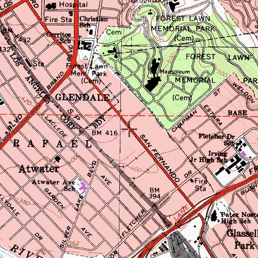 Topographic Map of Los Angeles Police Department - Northeast Community, CA