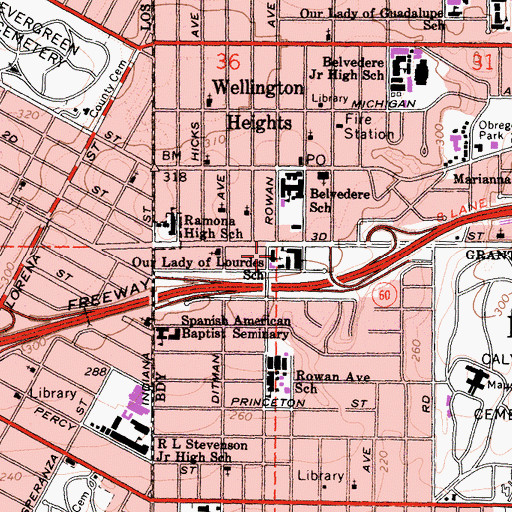 Topographic Map of Our Lady of Lourdes Roman Catholic Church, CA