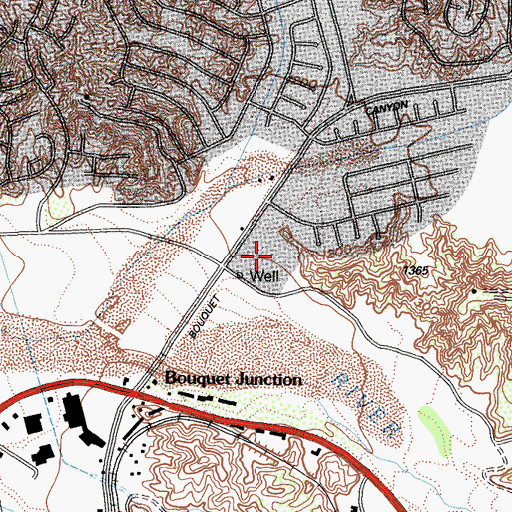Topographic Map of Bouquet Center Shopping Center, CA