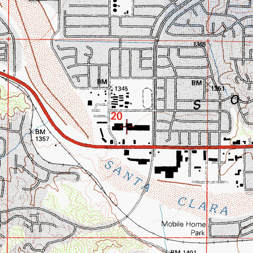 Topographic Map of Canyon Center Shopping Center, CA
