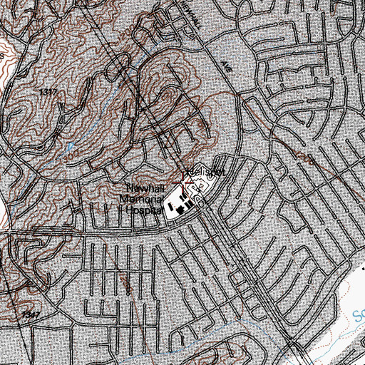Topographic Map of Henry Mayo Newhall Memorial Hospital, CA