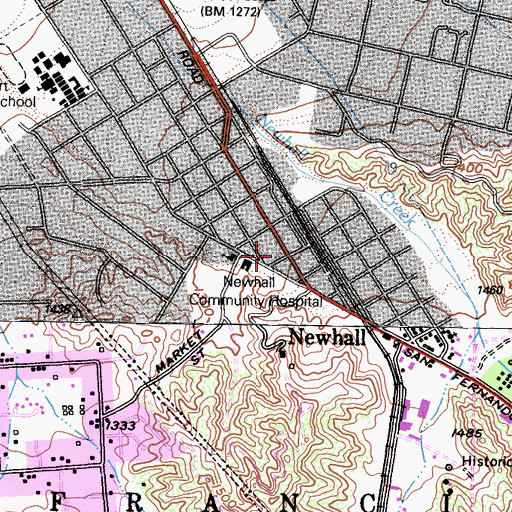 Topographic Map of Newhall Community Hospital (historical), CA