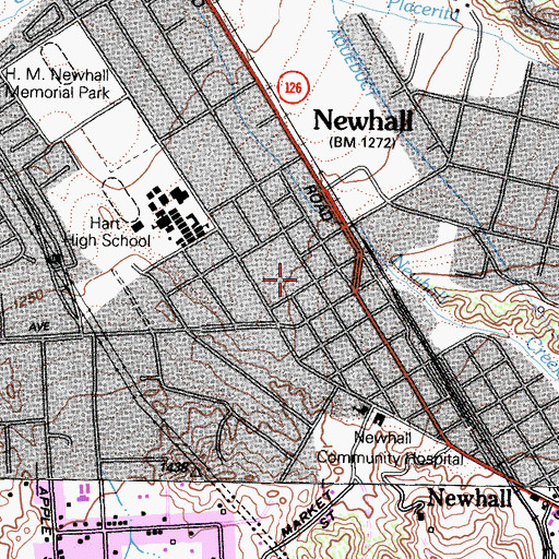Topographic Map of Newhall Elementary School, CA