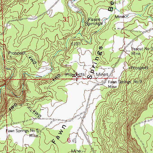 Topographic Map of Fawn Springs Number Four Mine, CO
