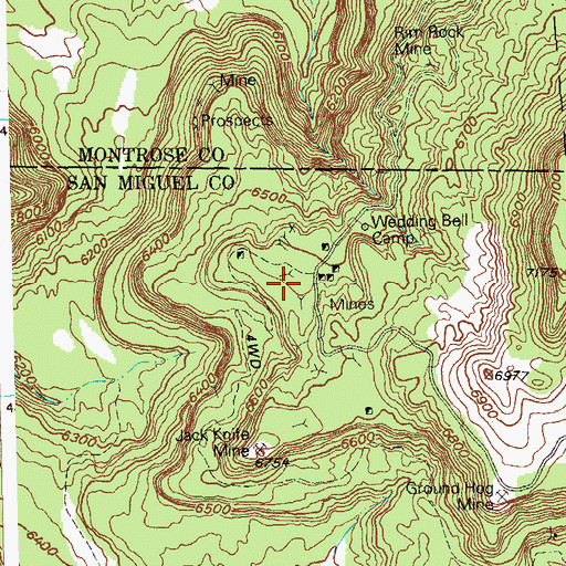 Topographic Map of Wedding Bell Mine, CO