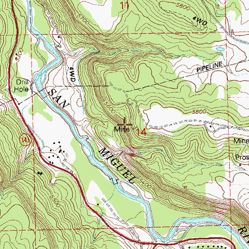 Topographic Map of Fiddling Bill Mine, CO