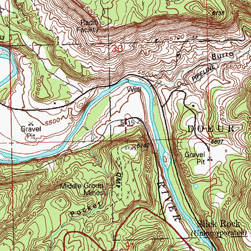 Topographic Map of Bush Canyon Mine, CO