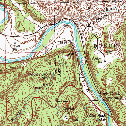 Topographic Map of Roger Number Five Mine, CO