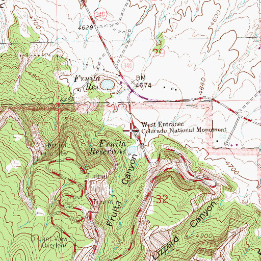 Topographic Map of West Entrance Colorado National Monument, CO