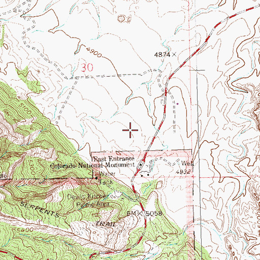 Topographic Map of East Entrance Colorado National Monument, CO