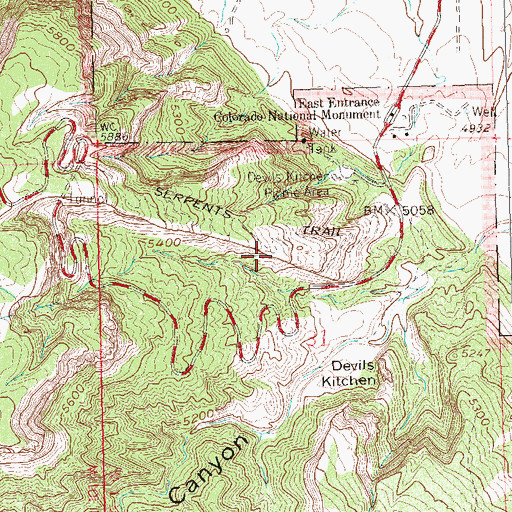 Topographic Map of Serpents Trail, CO