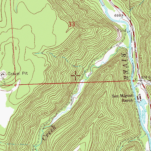 Topographic Map of Granger Placer Mine, CO