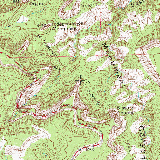 Topographic Map of Monument Canyon Trail, CO