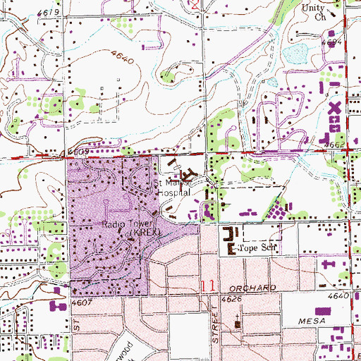 Topographic Map of Saint Mary's Hospital and Medical Center, CO