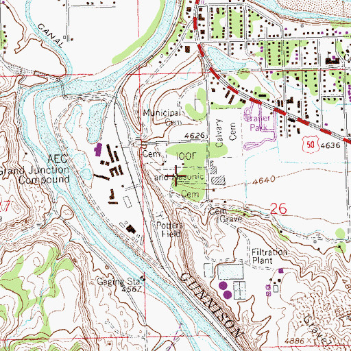 Topographic Map of Independent Order of Odd Fellows and Masonic Cemetery, CO